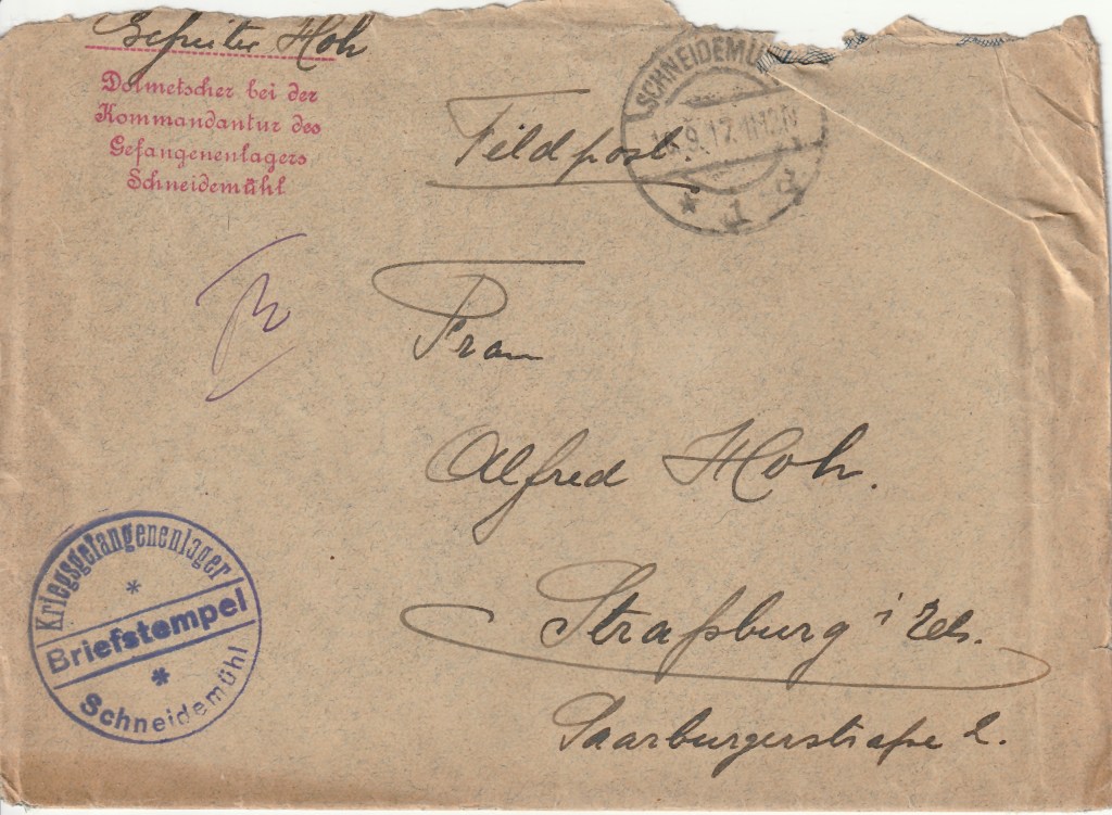 1917 : Lettre du Feldgrau Alfred Hoh de&nbsp;Straßburg